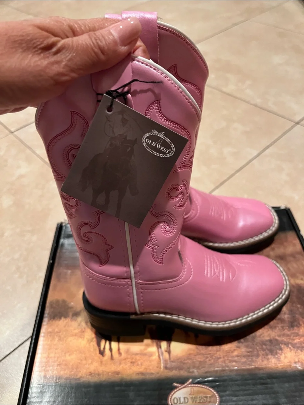 Old West Pink kids Western Cowboy Boots